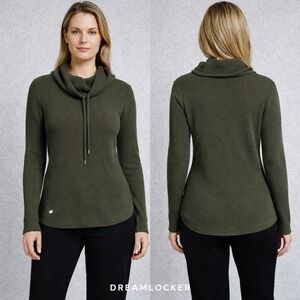 Lauren Ralph Lauren Green Waffle Knit Cowl Neck Drawstring Sweater Small